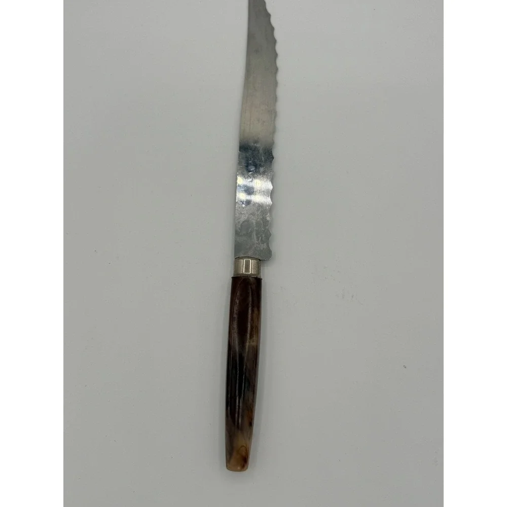 Vintage Regent Sheffield England Bread Knife Serrated Faux Horn Handle 12